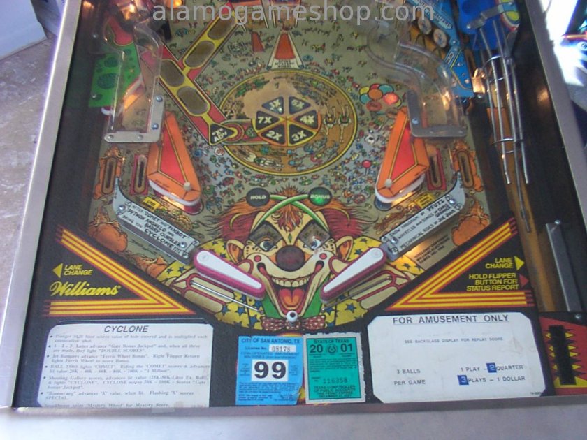 Cyclone pinball by Williams 1988 - Click Image to Close