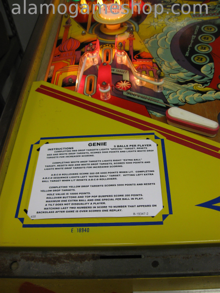 (image for) Genie pinball by Gottlieb 1979