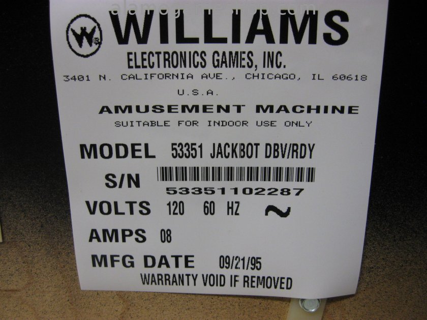 Jack-Bot - Williams Pinball 1995 - Click Image to Close