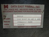 (image for) Jurassic Park Pinball by Data East 1993