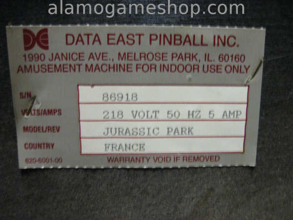 (image for) Jurassic Park Pinball by Data East 1993