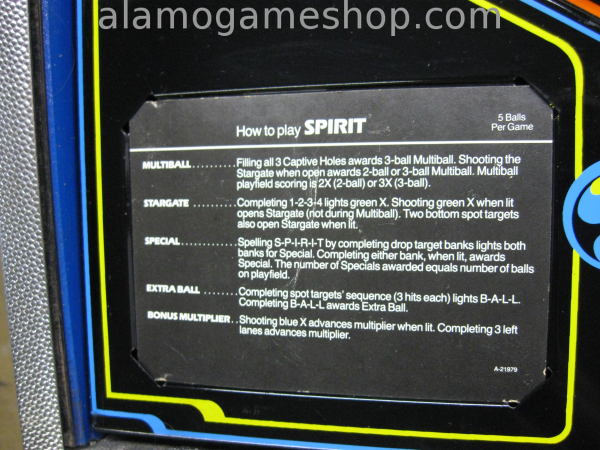 (image for) Spirit pinball by Gottlieb from 1982