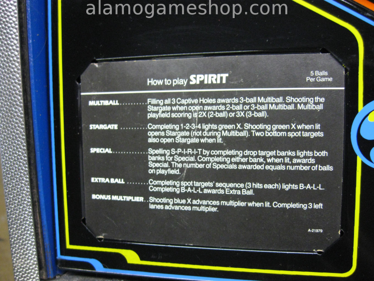 (image for) Spirit pinball by Gottlieb from 1982