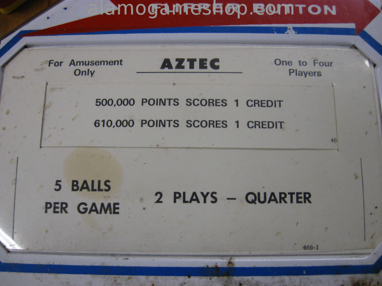 (image for) Aztec pinball by Williams 1976