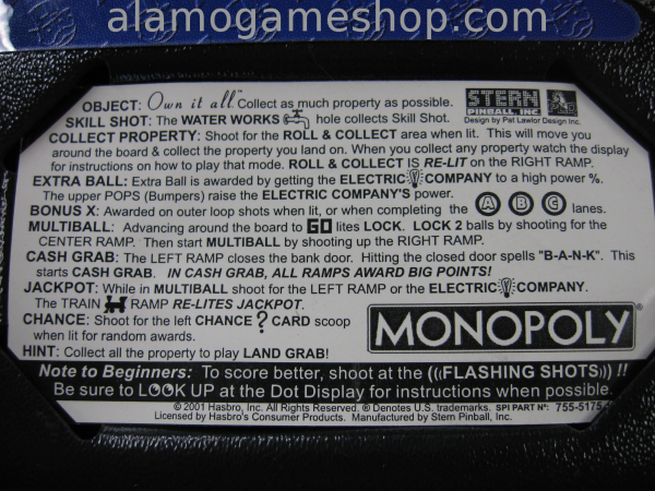 (image for) Monopoly pinball by Stern 2001