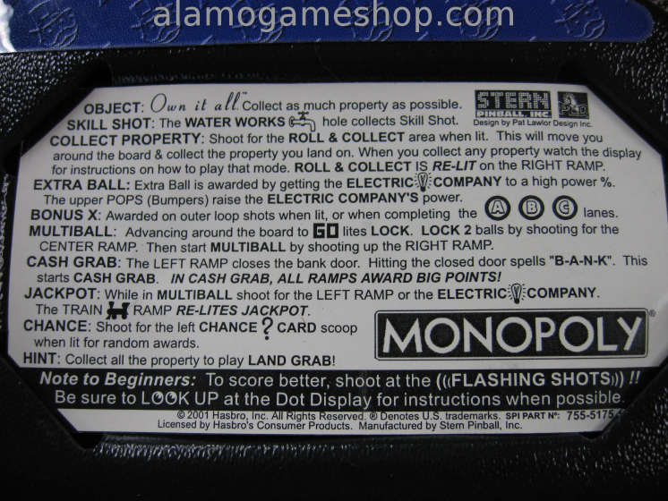 (image for) Monopoly pinball by Stern 2001