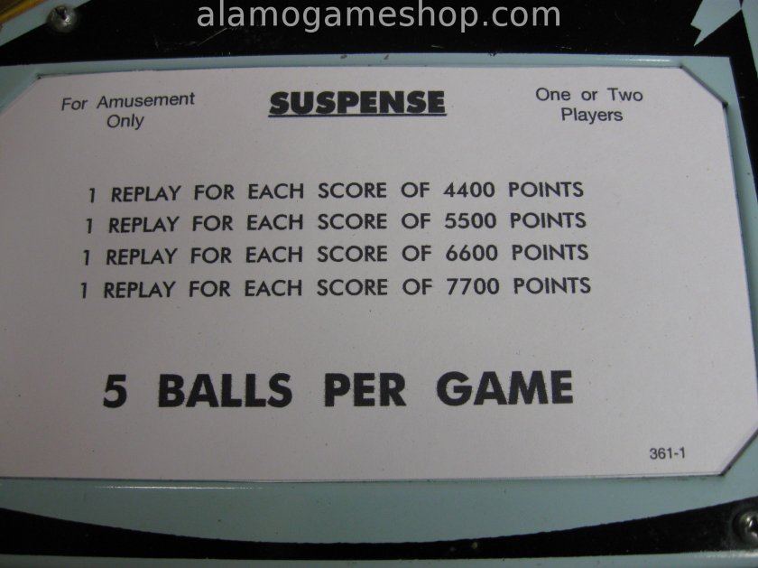 Suspense EM pinball by Williams 1969 - Click Image to Close