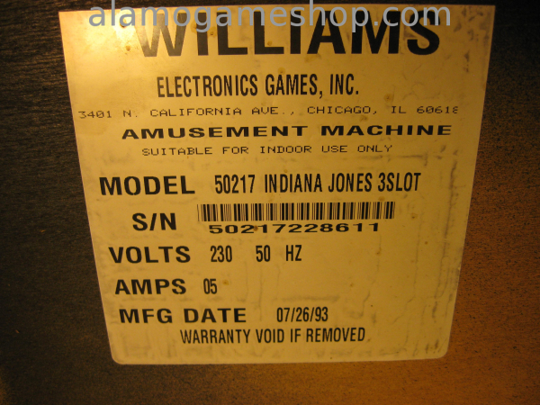 (image for) Indiana Jones pinball by Williams 1993