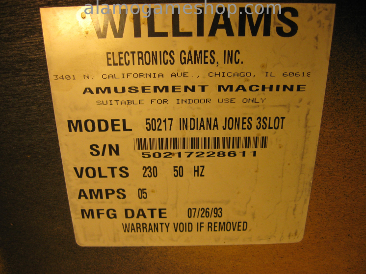 (image for) Indiana Jones pinball by Williams 1993