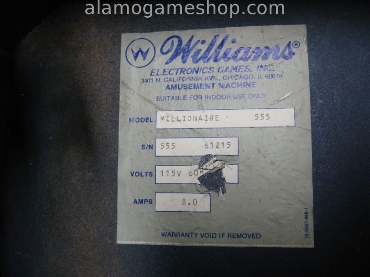 (image for) Millionaire pinball by Williams 1987