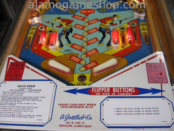 (image for) Quick Draw pinball by Gottlieb 1975