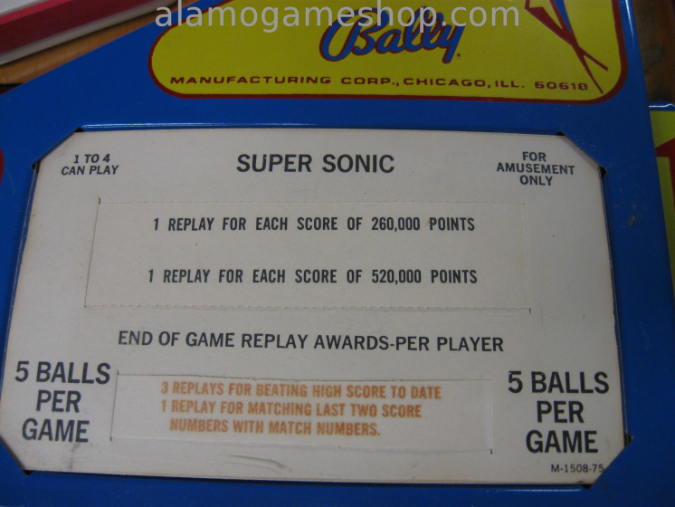 (image for) Supersonic pinball by Bally 1979