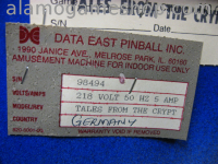 (image for) Tales from the Crypt pinball by Data Eas