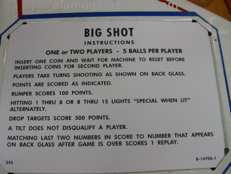 (image for) Big Shot pinball by Gottlieb 1973