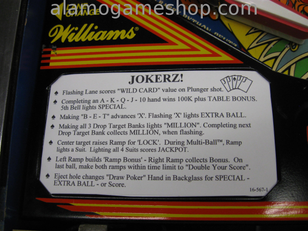 (image for) JokerZ pinball by Williams - 1988