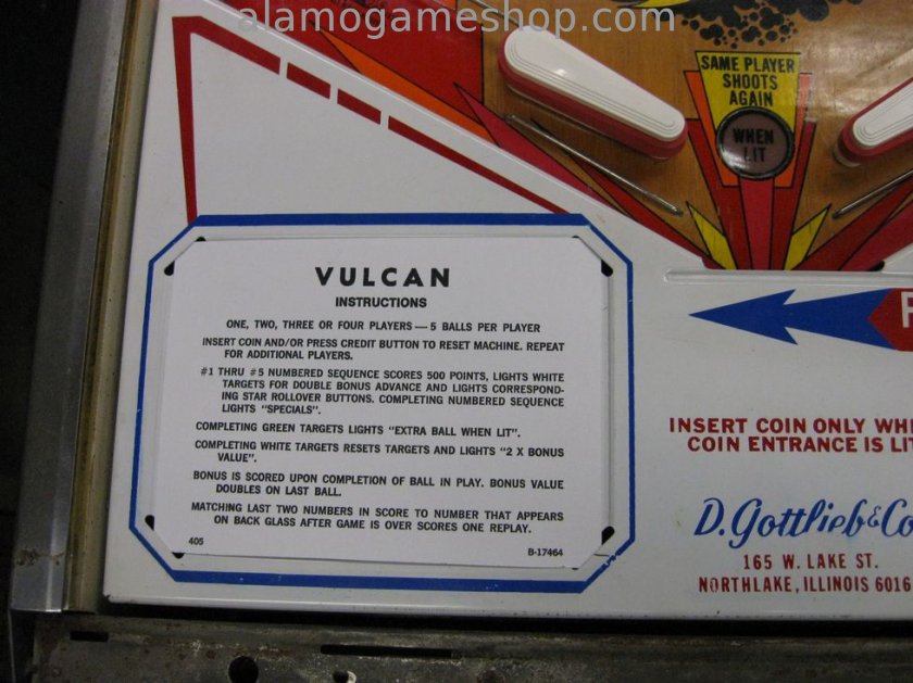 Vulcan pinball by Gottlieb 1977 - Click Image to Close