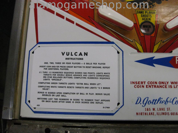 (image for) Vulcan pinball by Gottlieb 1977