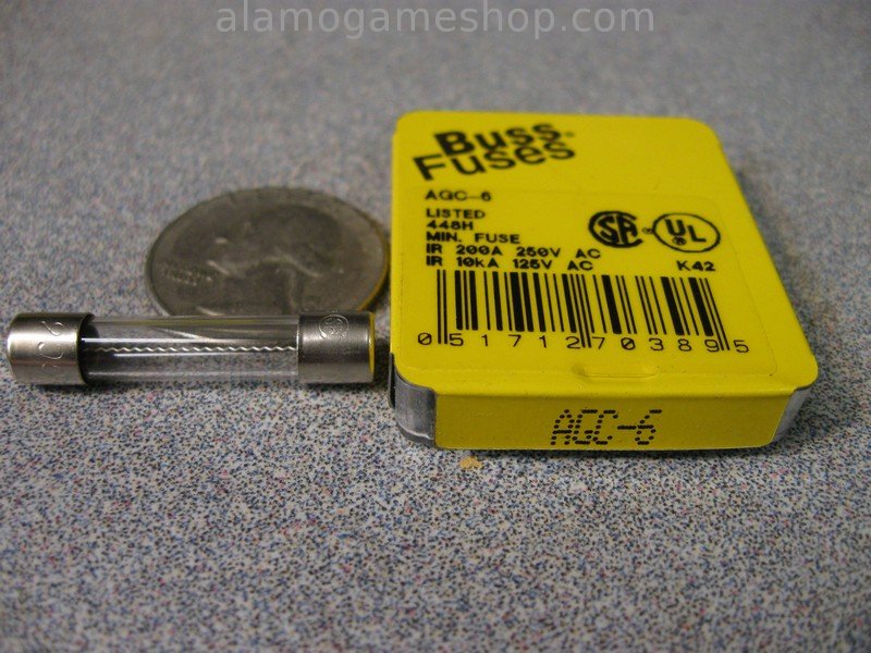 6 Amp Fuse, Box of 5 Bussmann AGC, Fast Blow 250v - Click Image to Close