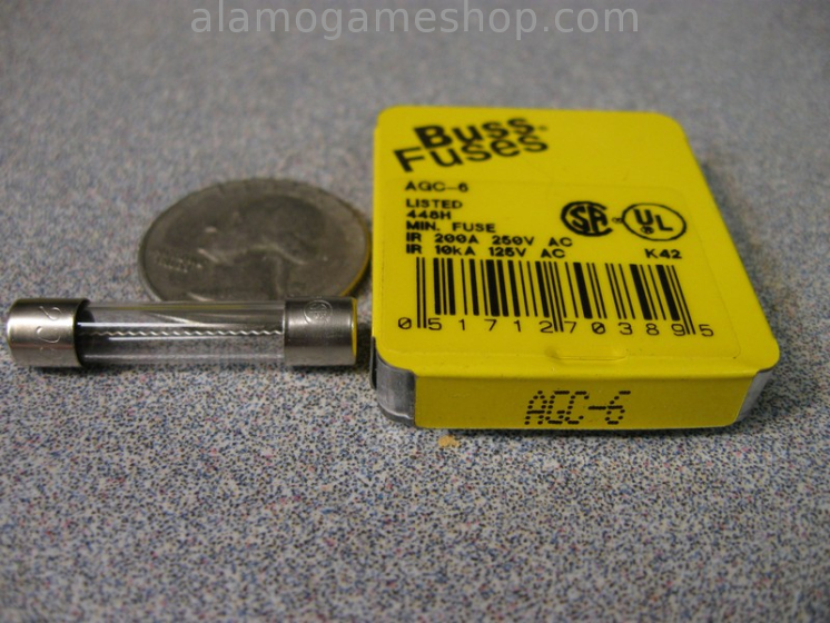 (image for) 6 Amp Fuse, Box of 5 Bussmann AGC, Fast Blow 250v