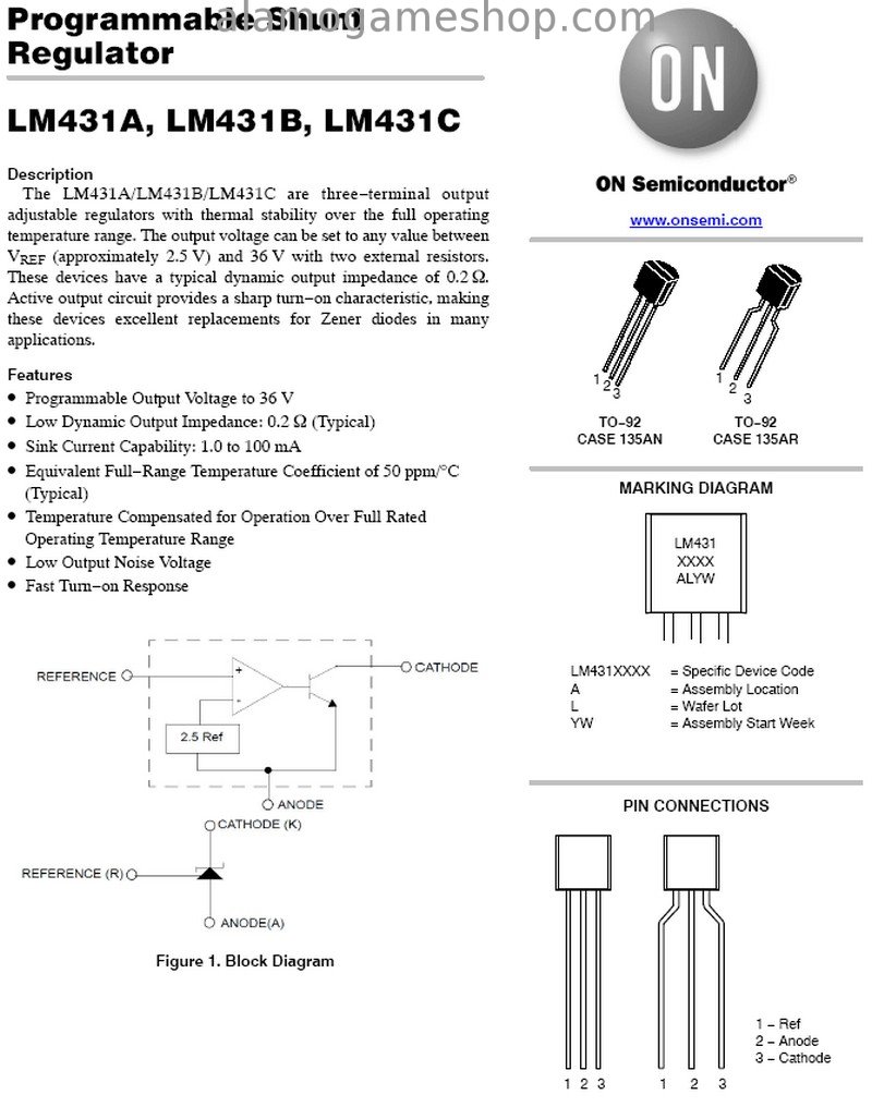 LM431ACZ Voltage Regulator 2.5v - 36v 100mA - Click Image to Close