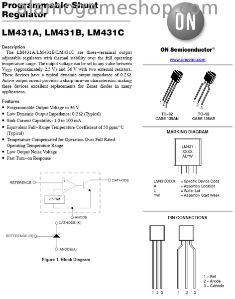 (image for) LM431ACZ Voltage Regulator 2.5v - 36v 100mA