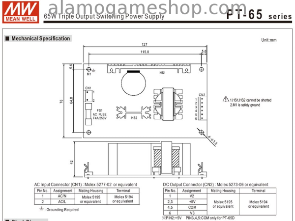 (image for) Open Frame Power Supply 5v, 12v, -12v